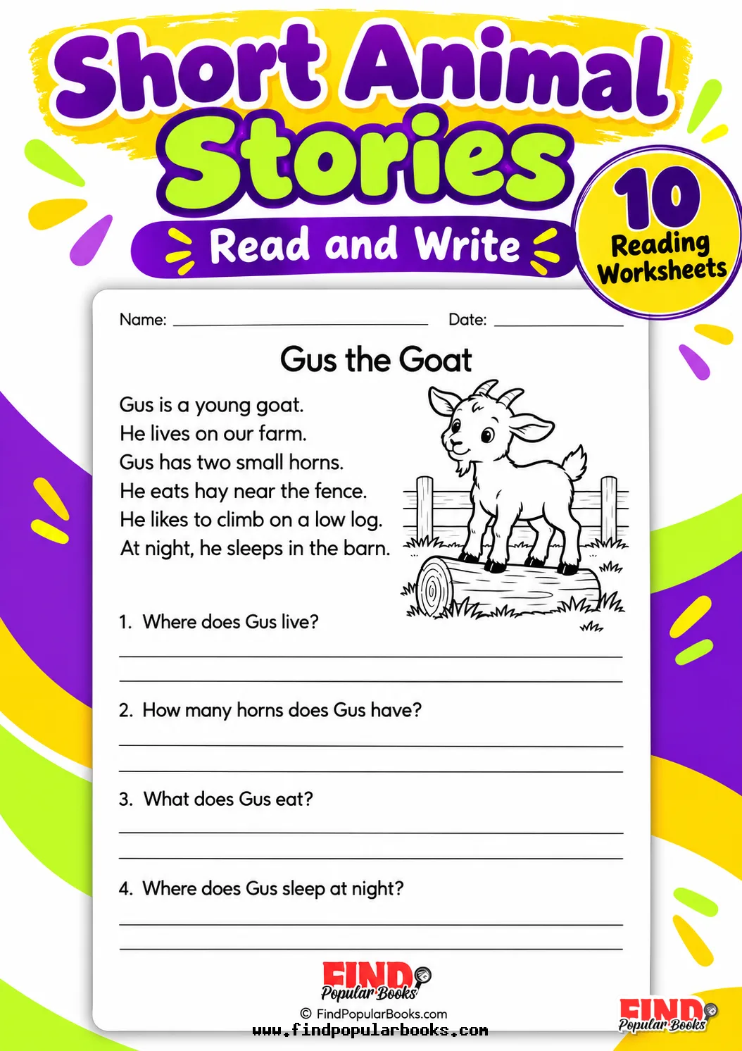 Short Animal Stories Reading Comprehension Worksheets
