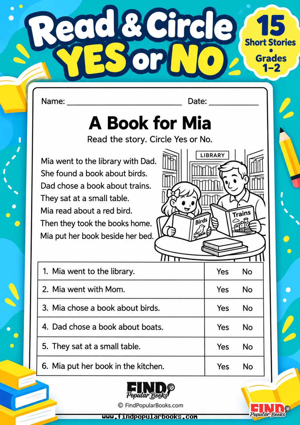 Read and Circle Yes or No: 15 Short Reading Comprehension Worksheets