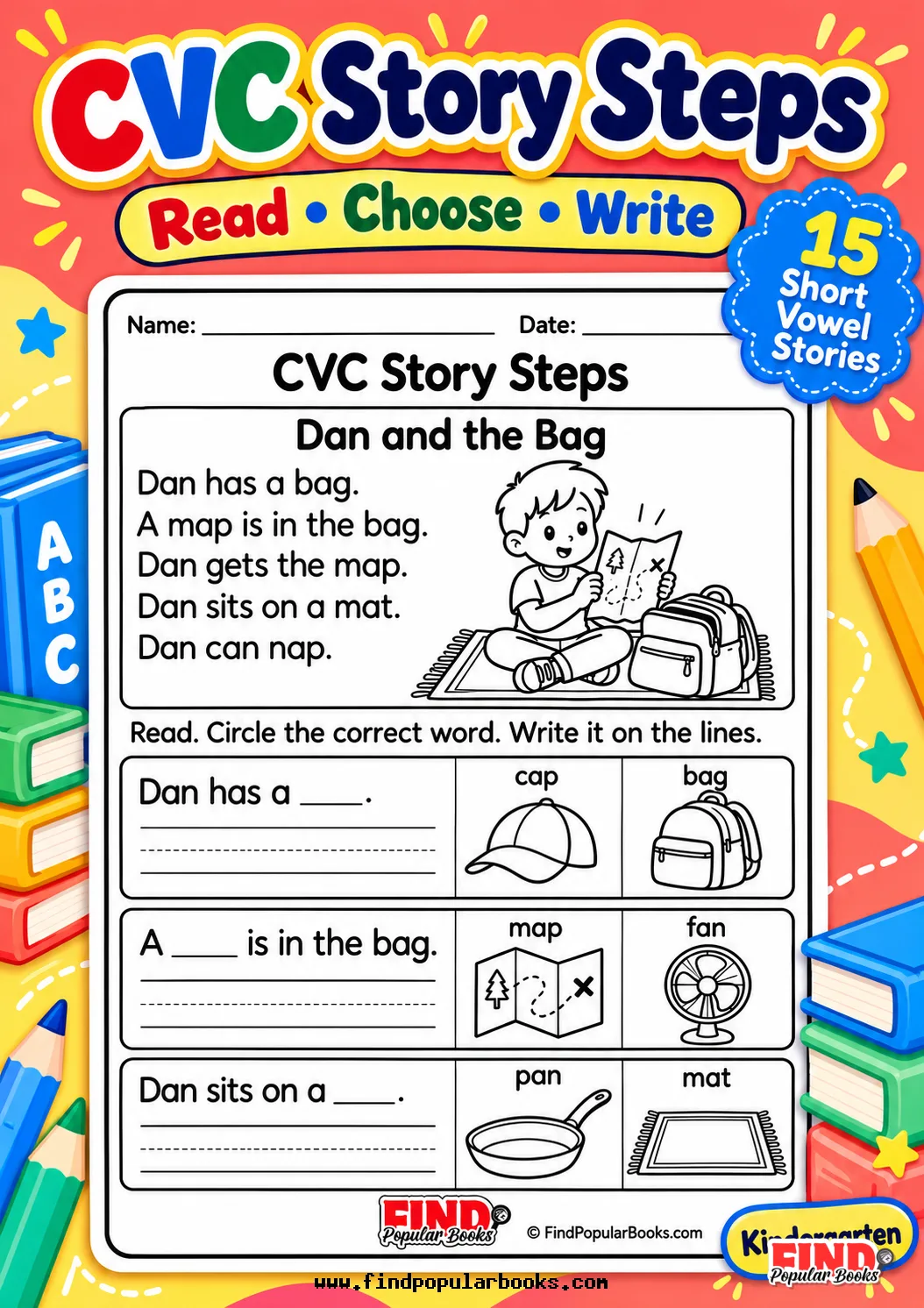 CVC Short Vowel Stories: Read and Write with Picture Choices