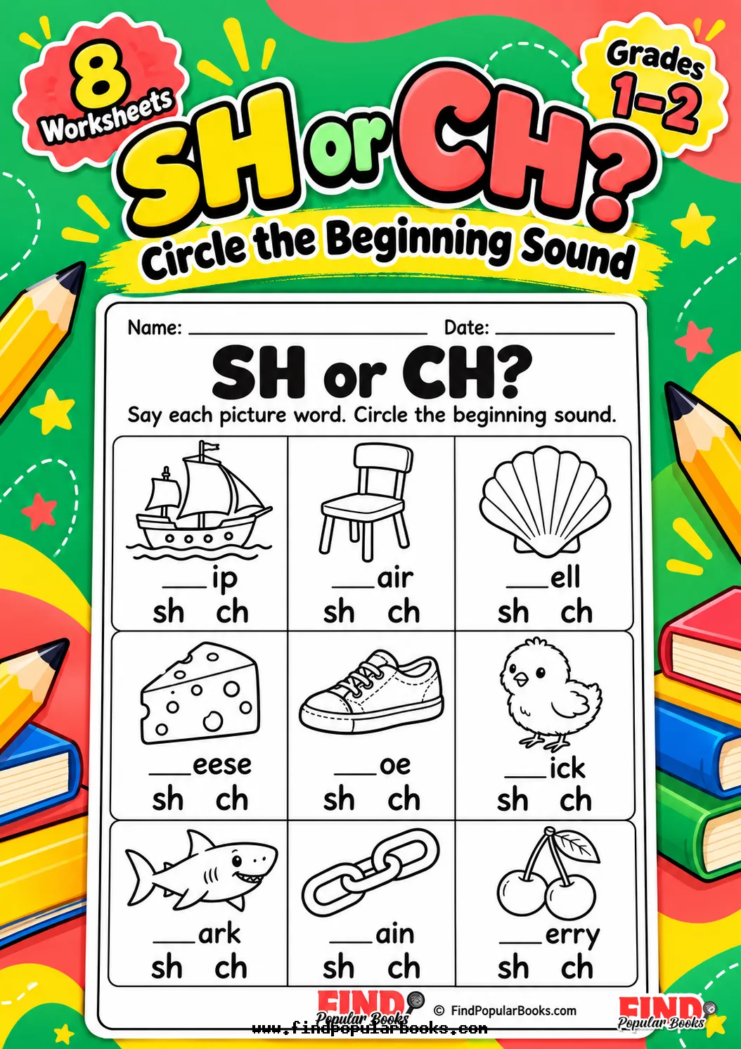 SH or CH Digraph Worksheets: Circle the Beginning Sound