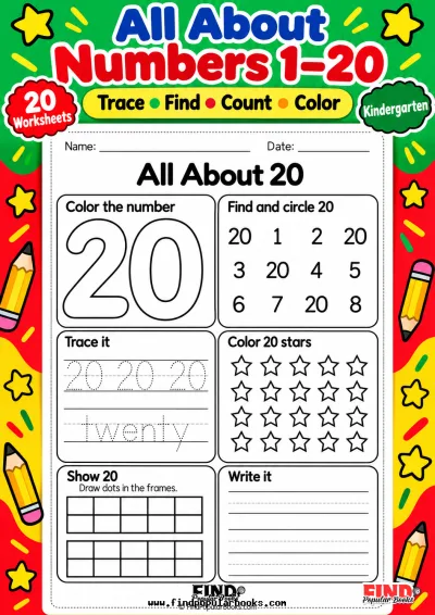 All About Numbers 1–20 Worksheets: Trace, Count, Find and Color