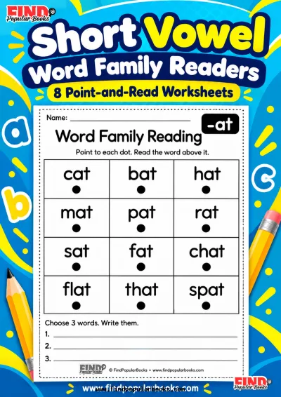 Short Vowel Word Family Reading Worksheets: 8 Point-and-Read Grids