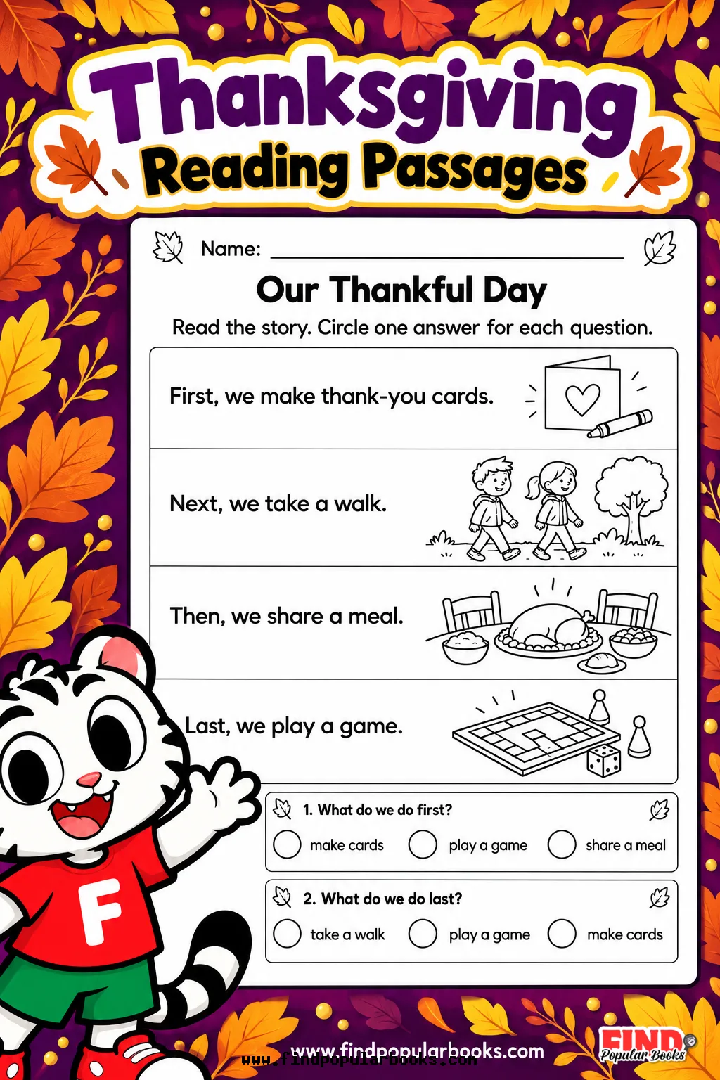 Thanksgiving Reading Passages and Comprehension