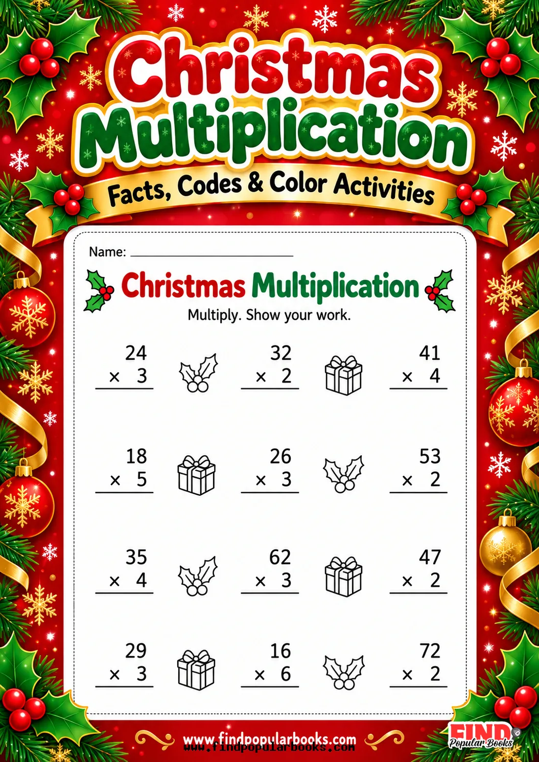 Christmas Multiplication: Facts, Codes and Color Activities