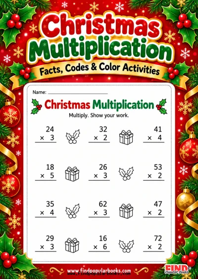 Christmas Multiplication: Facts, Codes and Color Activities