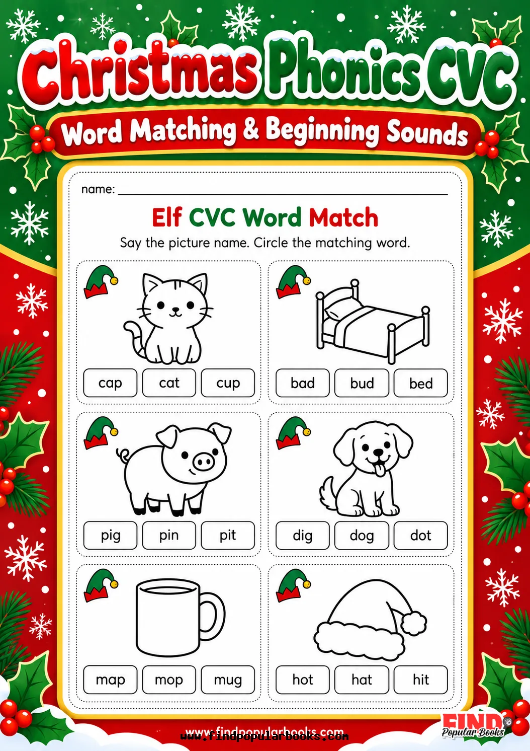 Christmas Phonics: CVC Words and Beginning Sounds