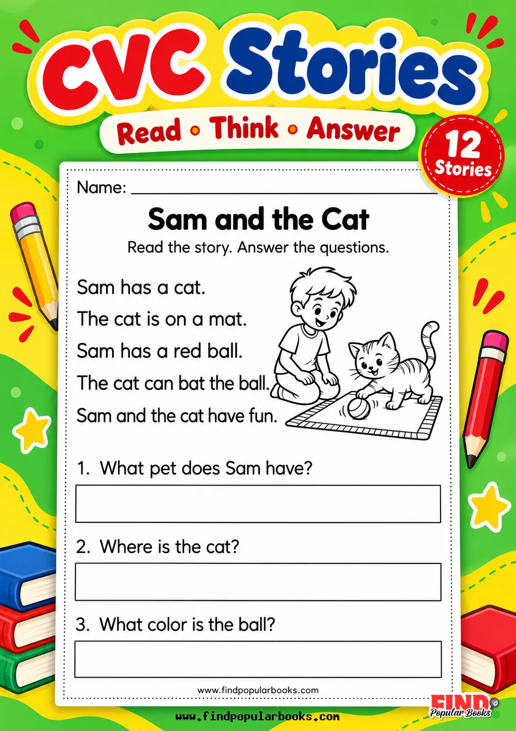CVC Stories: 12 Short Reading Passages & Questions