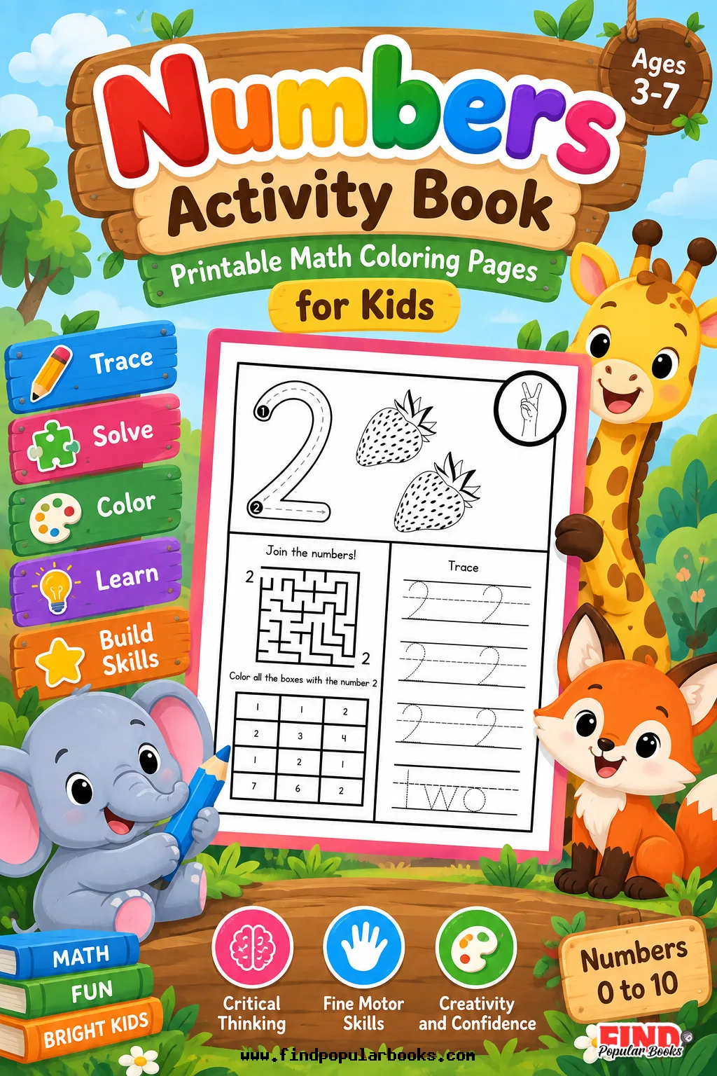 Space Numbers Activity Book Cover: Printable Math Coloring Pages for Kids