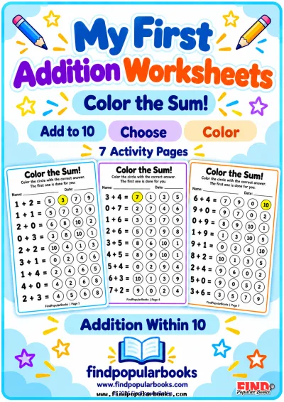 Color the Sum! 7 Printable Addition Worksheets Within 10