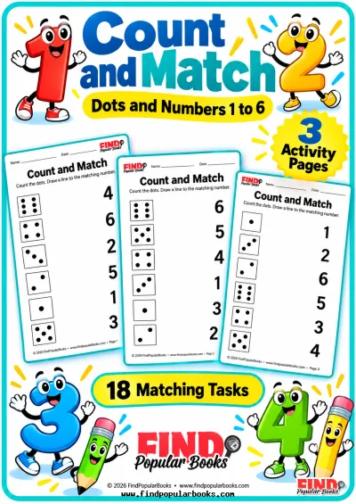 Count and Match Dots 1 to 6: 3 Number Worksheets