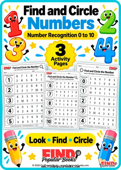 Find and Circle Numbers 0 to 10: 3 Recognition Worksheets
