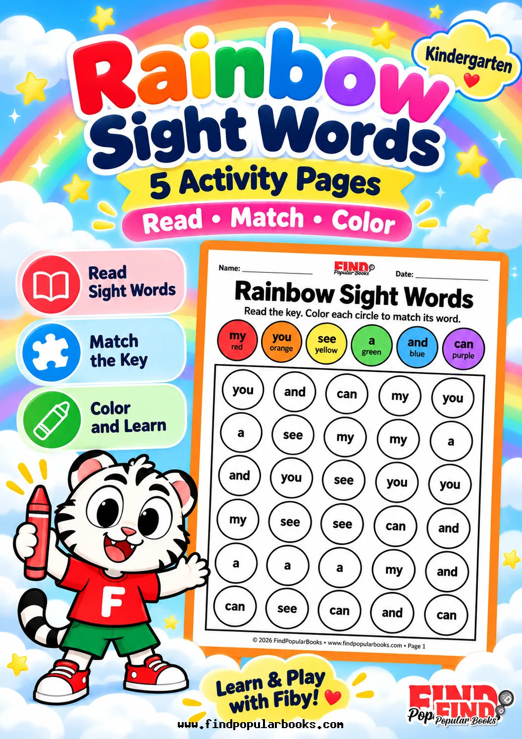 Rainbow Sight Words: 5 Color-by-Word Worksheets
