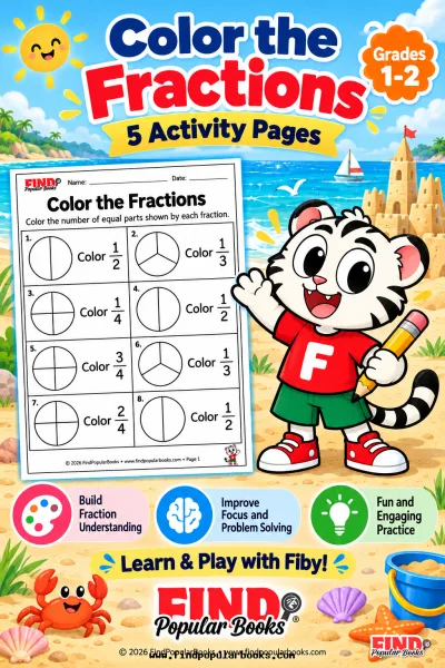 Color the Fractions: 5 Equal-Parts Worksheets