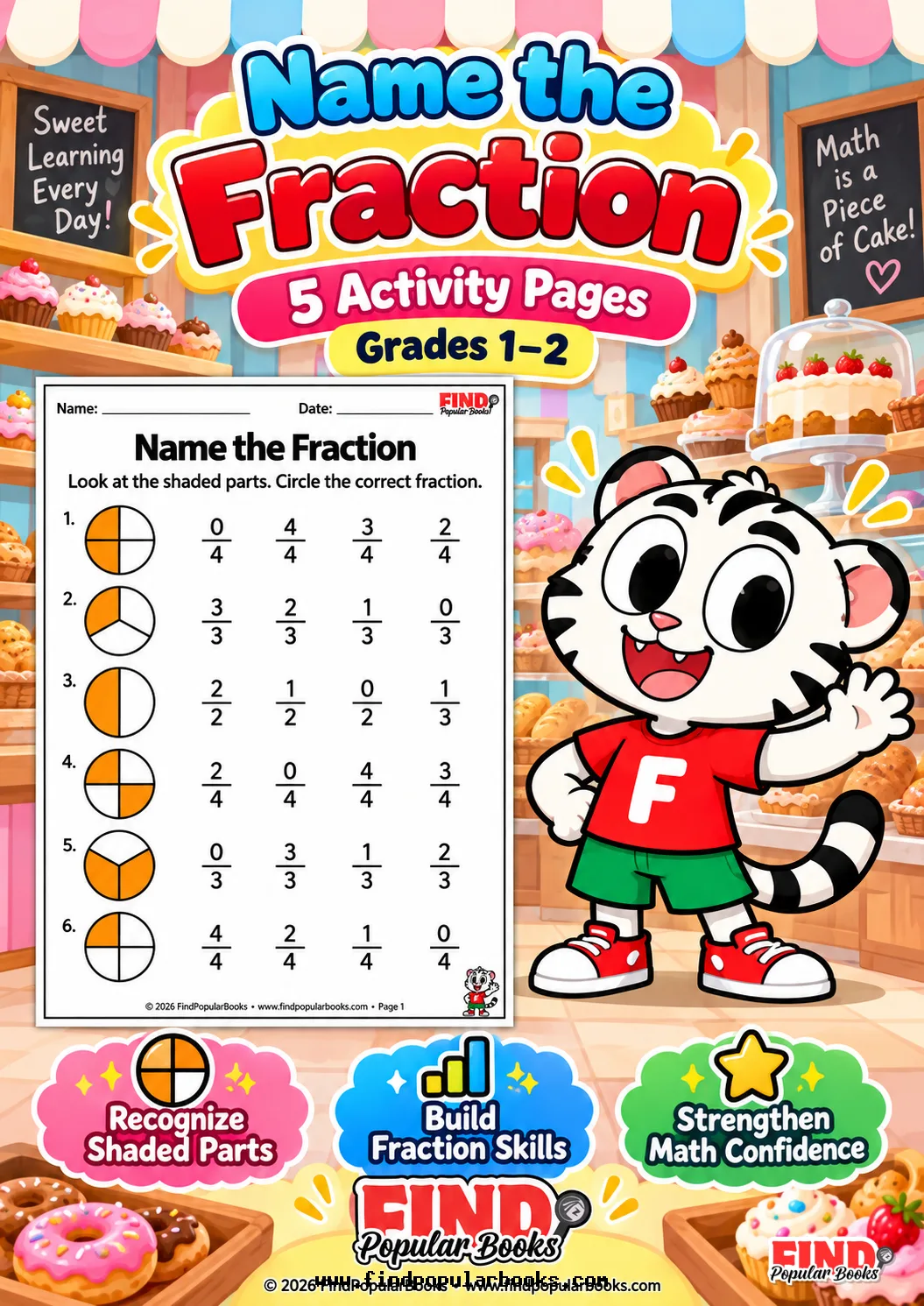 Name the Shaded Fraction: 5 Multiple-Choice Worksheets