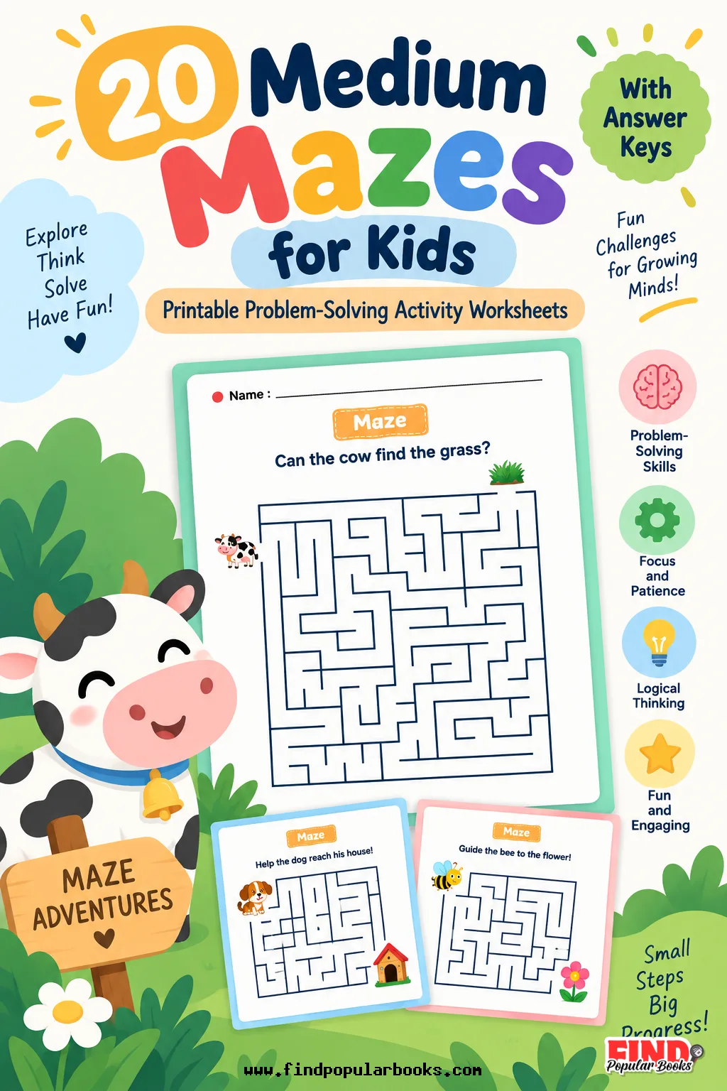 20 Medium Mazes for Kids | Printable Problem-Solving Activity Worksheets