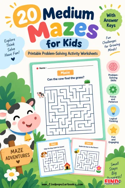 20 Medium Mazes for Kids | Printable Problem-Solving Activity Worksheets
