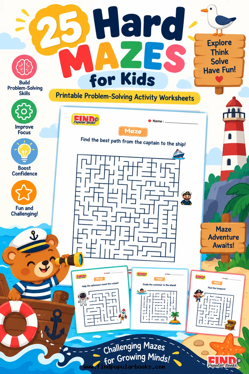 25 Hard Mazes for Kids | Printable Problem-Solving Activity Worksheets