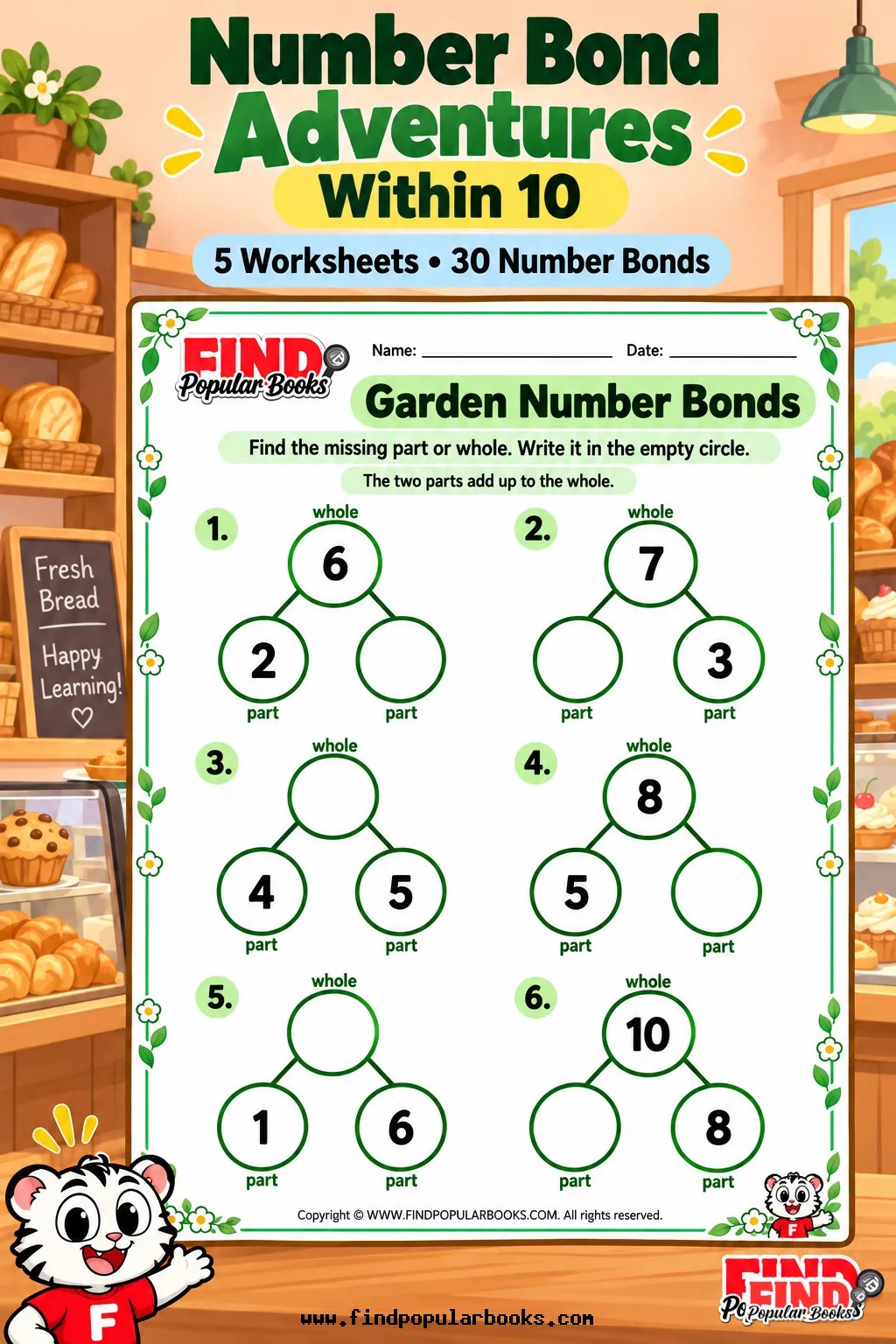Number Bond Adventures Within 10 | 5 Part-Part-Whole Worksheets