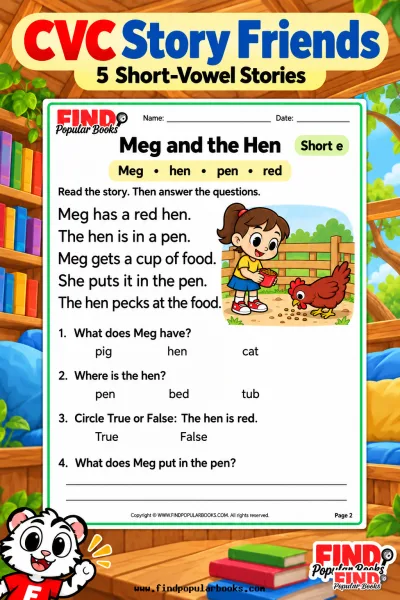 CVC Story Friends | 5 Short-Vowel Reading Comprehension Worksheets