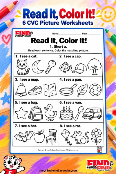Read It, Color It! | 6 CVC Sentence and Picture Worksheets