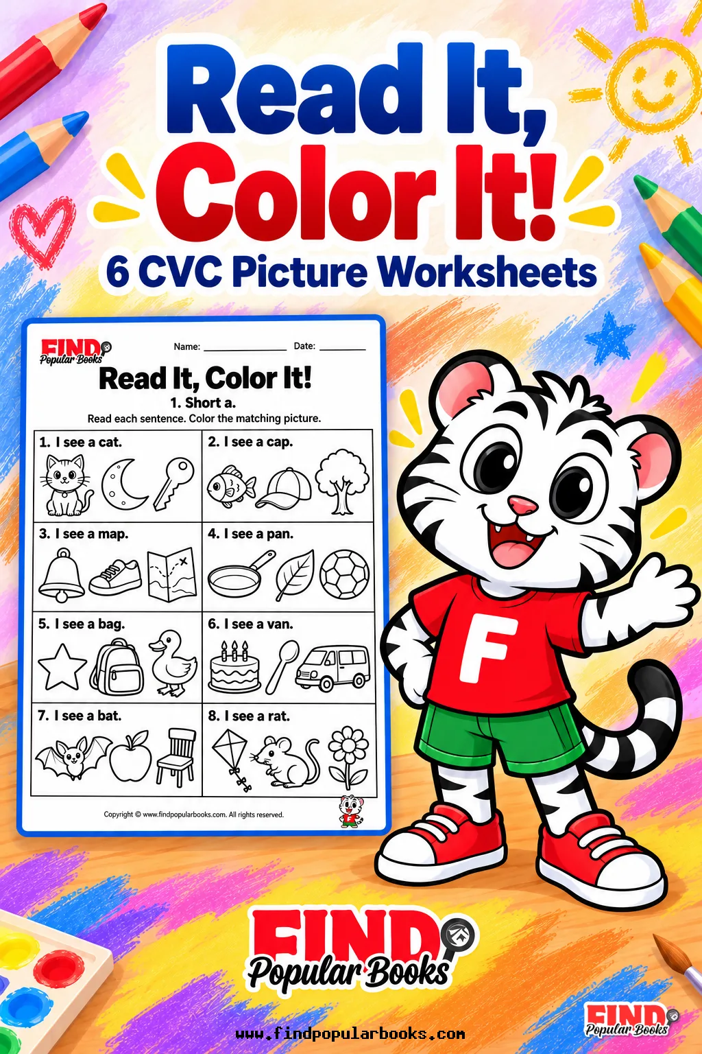 Read It, Color It! | 6 CVC Sentence and Picture Worksheets