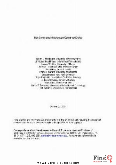 Download Nonconscious Influences On Consumer Choice PDF or Ebook ePub For Free with Find Popular Books 